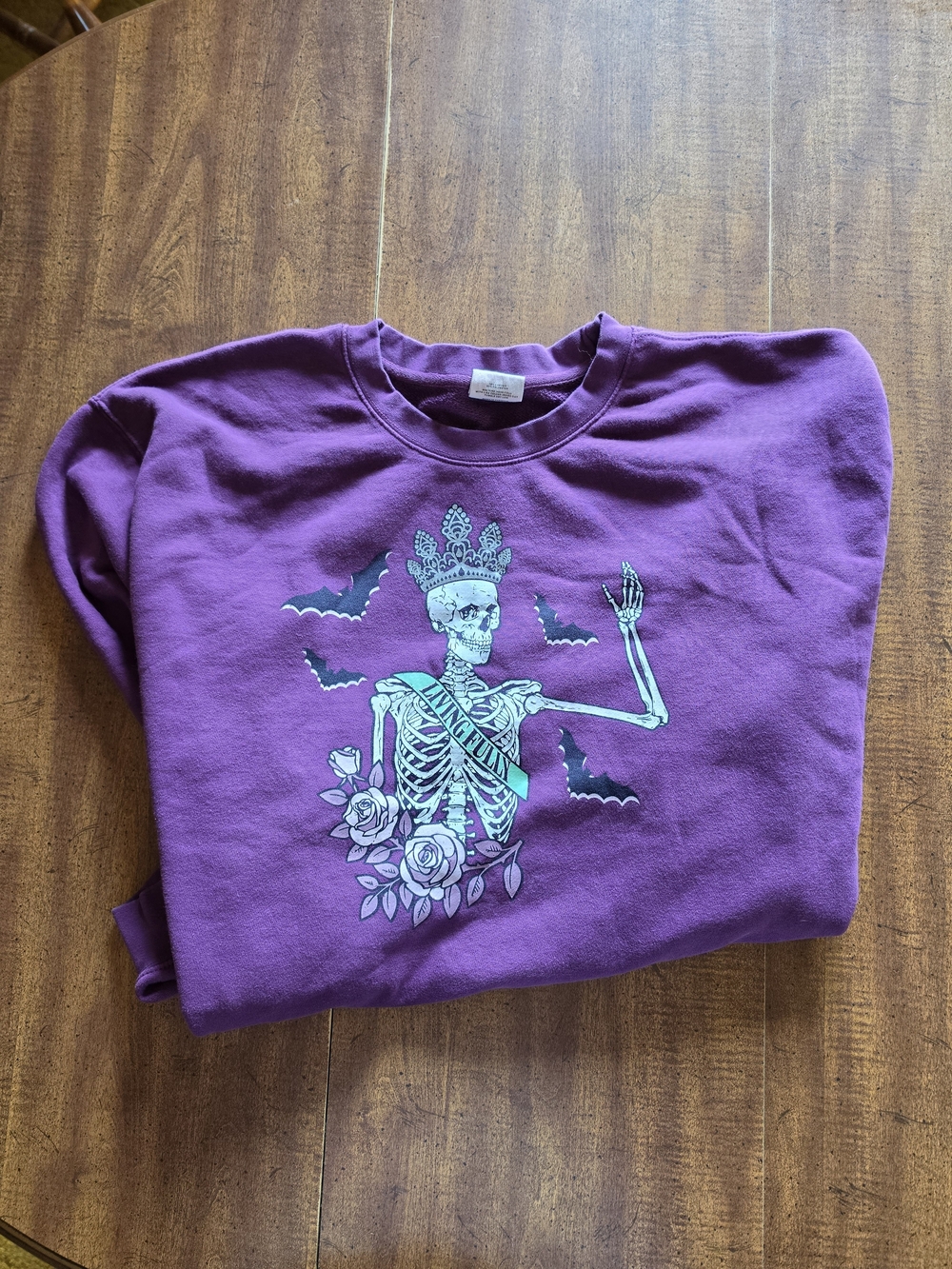 Living Fully Co Purple  Skeleton Crewneck Sweatshirt